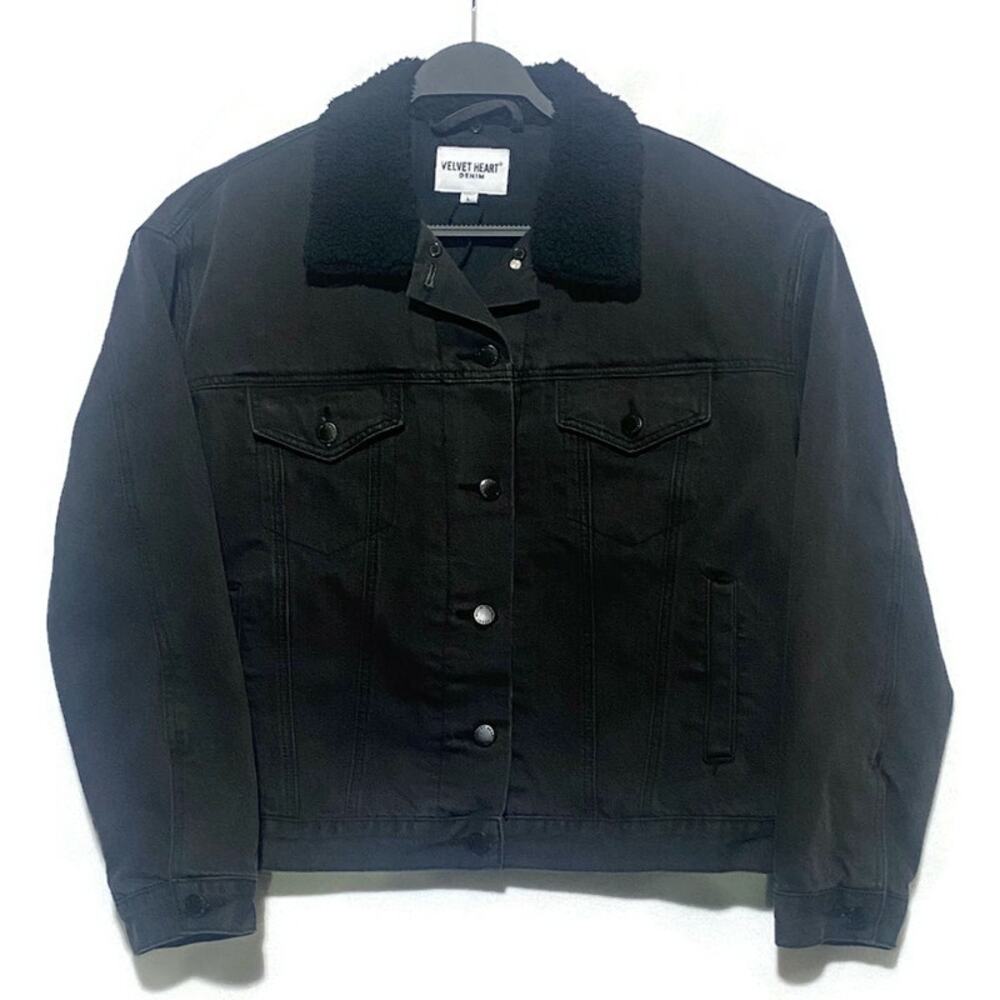 Velvet Heart Denim Jacket Women's Size Large Black With Quilted Lining